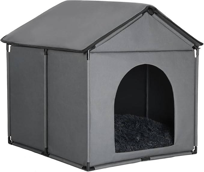 Large Dog House Soft Indoor with Internal Size 30x28x23in for Labrador Husky Samoyed Golden Retriever German Shepherd, Large Pet House with Soft Cushion, Oxford Fabric, 31x30x31in, Gray