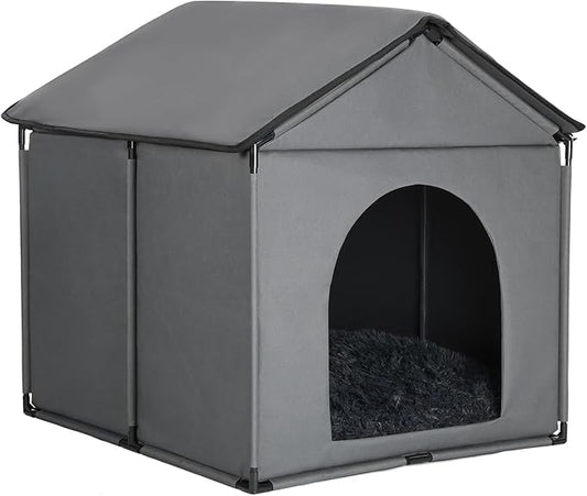 Large Dog House Soft Indoor with Internal Size 30x28x23in for Labrador Husky Samoyed Golden Retriever German Shepherd, Large Pet House with Soft Cushion, Oxford Fabric, 31x30x31in, Gray