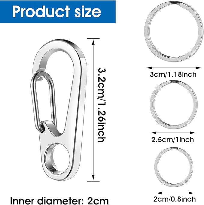 TIESOME Dog Tag Clips with Rings, 6 PCS Dog ID Tag Clips 18 PCS Tag Rings Stainless Steel Pet Tag Clip Easy Change Dog ID Tag Holder Quick Release for Dog Cat Collar and Harness 1.3 x 0.6 in