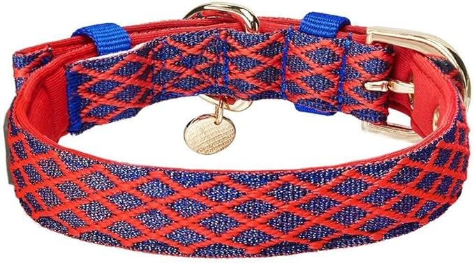 Blueberry Pet 2 Patterns Diamond Pattern Adjustable Neoprene Padded Dog Collar with Metal Buckle - True Red, Neck 13-16.5", for Medium Breed