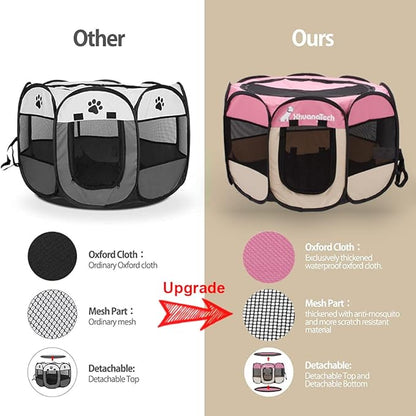 Foldable Pet Dog Playpen, Pop Up Portable Cat Playpen, Indoor/Outdoor for Kitten Puppy Play Pen, Cats Crate Cage Tent with Carrying Bag, 600D Oxford (Pink + Beige, Small (26"x26"x18"), 8)