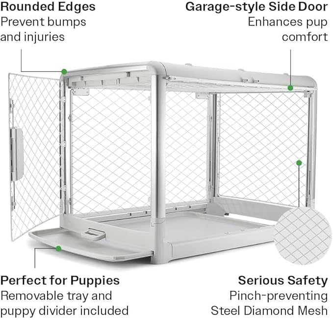 DIGGS Revol Collapsible Dog Crate with Wheels - Premium Portable Dog Crate - Safe, Stylish, and Convenient Indoor Kennel (Smoke, Medium)