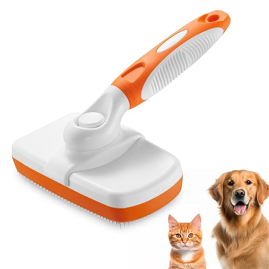 Self-Cleaning Slicker Brush for Dogs and Cats - Removes Loose Hair and Pet Fur (Large, Orange)