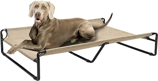 Veehoo Original Cooling Elevated Dog Bed, Outdoor Raised Dog Cots Bed for Large Dogs, Portable Standing Pet Bed with Washable Breathable Mesh, No-Slip Feet for Indoor Outdoor, XX-Large, Beige Coffee