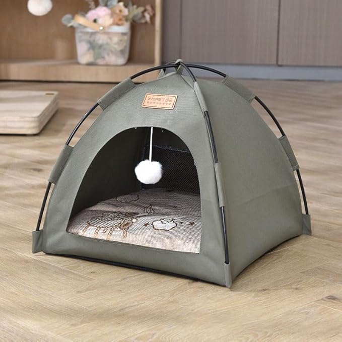 Cute Cat Teepee Cave, Cat Tent Foldable Indoor Outdoor with Thick Mat,Puppy Bed Tent,Bunny Pet Tent Teepee,Portable Dog House Teepee Tent, Cat Bed,Dog Bed Tent,Puppy Bunny,Pet Tent Teepee (Q, S)
