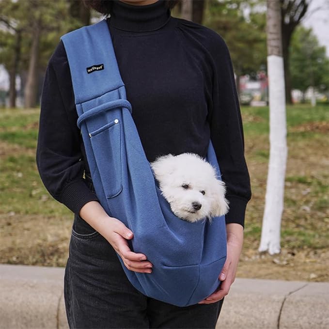 Leconpet Dog Sling Carrier Shoulder Bag for Pets with Mobile Phone Pocket Safety Buckle Security Lock, Suitable for Puppy, Small Dogs, and Cats for Outdoor Travel (Blue)