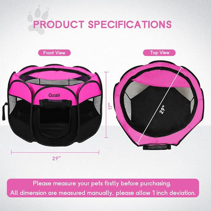 Pet Cat Playpen for Indoor Cats Enclosed, Portable Foldable Dog Playpen Outdoor Tent Crate Cage with Zipper Top Cover Door for Kitten Puppy Outside Rv Car Camper (Small Size, Pink)