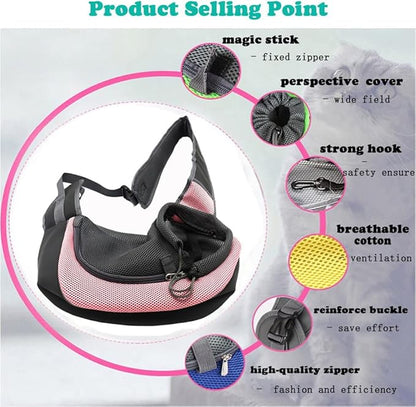 Pet Dog Sling Carrier, Breathable Mesh Portable Travel Safe Pet Sling Shoulder Bag Carrier with Adjustable Non-Slip Shoulder Strap for Small Dogs Cats Puppy (Large, Pink)