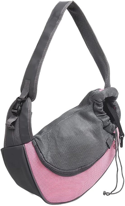 Pet Dog Sling Carrier, Breathable Mesh Portable Travel Safe Pet Sling Shoulder Bag Carrier with Adjustable Non-Slip Shoulder Strap for Small Dogs Cats Puppy (Large, Pink)