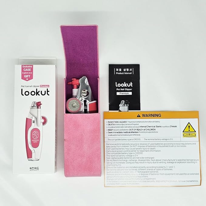 Walkinnwith LOOKUT Premium Dog Nail Clippers with Guide Light [Made in Korea] Safe Cat Nail Clippers – Easy Cat Claw Trimmer and Nail Trapper for Smaller Pets Under 40 lbs – Pink Edition