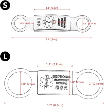 Dog Tag for Collar Necklace Stainless Steel Dog Cat Pet ID Tags Pendant ESA Emotional Support with Rubber Dog Accessories Black L
