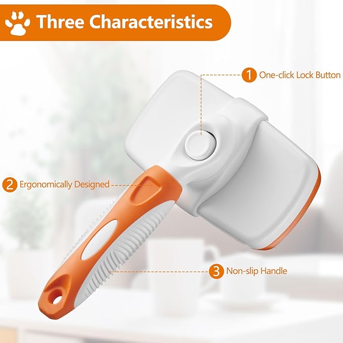 Self-Cleaning Slicker Brush for Dogs and Cats - Removes Loose Hair and Pet Fur (Large, Orange)
