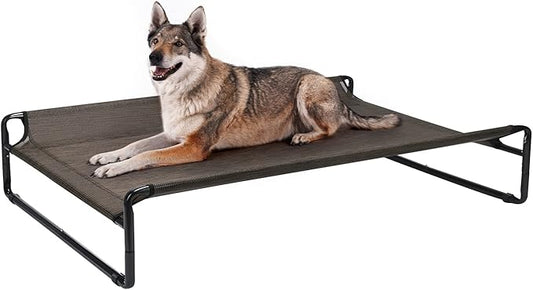 Veehoo Original Cooling Elevated Dog Bed, Outdoor Raised Dog Cots Bed for Large Dogs, Portable Standing Pet Bed with Washable Breathable Mesh, No-Slip Feet for Indoor Outdoor, X-Large, Brown, CWC2201