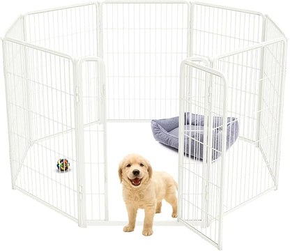 FXW Homeplus Dog Playpen for Indoor Use - Stress-Free and Safe Play, Heavy Duty 40 Inch 8 Panels Dog Pen for Medium and Large Dogs, White│Patented
