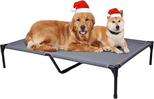 pettycare Elevated Outdoor Dog Bed - Dog Cots beds for Large Dogs XL, Heavy Duty Raised Dog Bed Waterproof, Cooling Elevated Dog Bed with Washable Teslin Mesh, Durable, Non Slip, 49 Inches, Grey