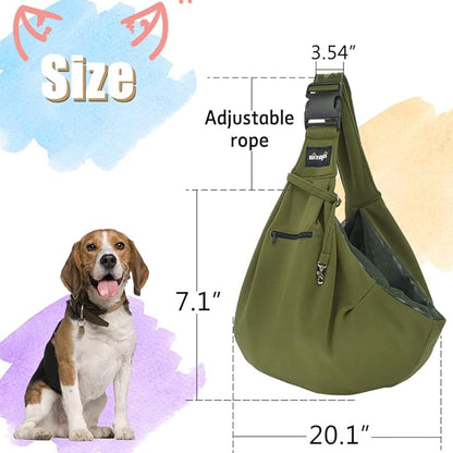 NATUYA Pet Dog Sling Carrier - Dog Sling with Net Bag for Carrier Dogs Cats-Hands Free Pet Bag-Buckle net Pocket pet Bag (Green)