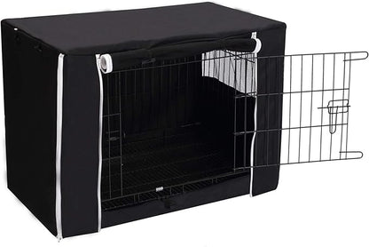Geyecete Dog Crate Cover - Universal Fit for 24-48Inch Wire Cage, Lightweight Polyester Fabric, Breathable Double Door Cage Cover - Black - 42 Inch