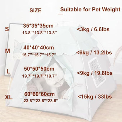 Cute Cat Teepee Cave, Cat Tent Foldable Indoor Outdoor with Thick Mat,Puppy Bed Tent,Bunny Pet Tent Teepee,Portable Dog House Teepee Tent, Cat Bed,Dog Bed Tent,Puppy Bunny,Pet Tent Teepee (Y, L)