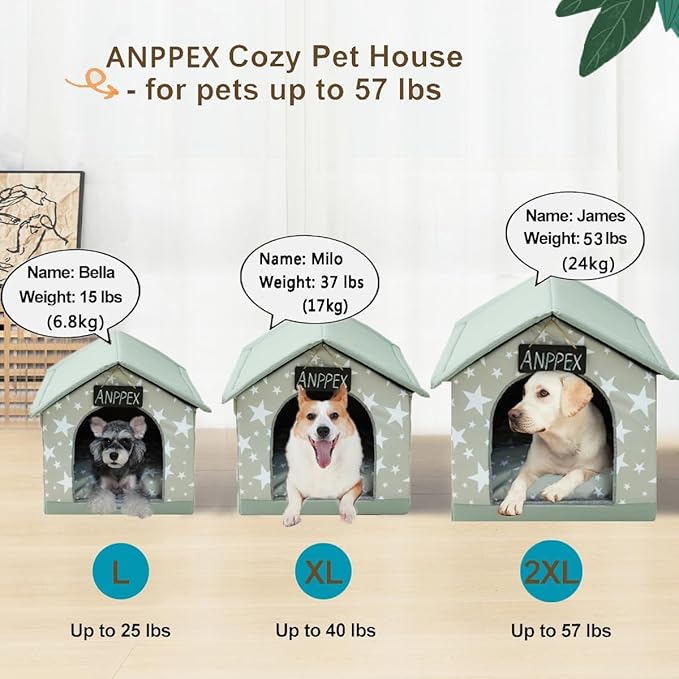 ANPPEX Large Dog House Indoor,2XL Size Indoor Dog House for Large and Medium Dogs,Covered Dog Bed with Cushion,Grey