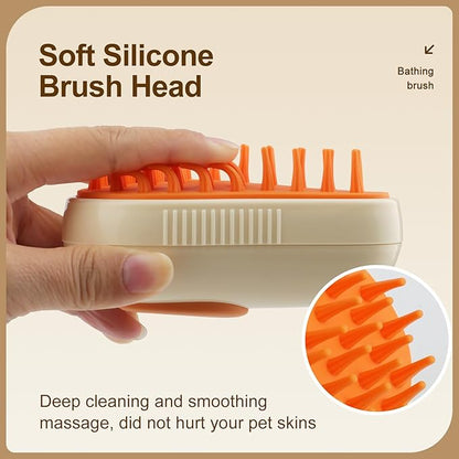 Cat Steam Brush, 3 in 1 Cat Steamy Brush, Silicone Massage Grooming Brush, Pet Hair Cleaning Brush Comb for Cats Dogs(Avocado White)