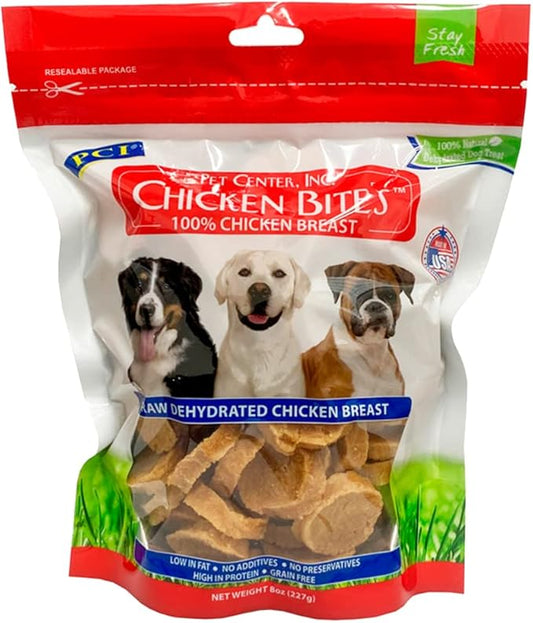PCI Pet Center Inc. Chicken Bites 100% Chicken Breast Raw Dehydrated Chicken Breast, Made in USA, 8 Ounce Pack