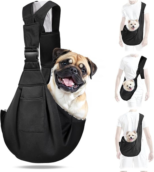 City & Cuddle Dog Carrier Sling for Small Dogs, Puppy Sling Carrier for 3-15 lbs Dog Cat with Zipper & Adjustable Strap Reduce Pain, Pet Sling Purse with Safety Harness Travel Pouch Carry Bag Black