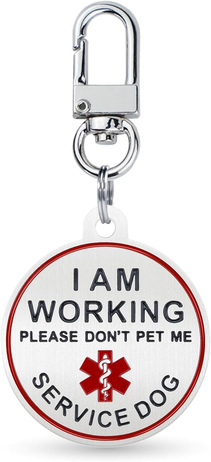 Service Dog ID Tag for Small & Large Dogs - Emotional Support ESA Medical Alert Collar Accessory - Durable Stainless Steel Service Animal Tag - I am Working Service Tag in Silver Small