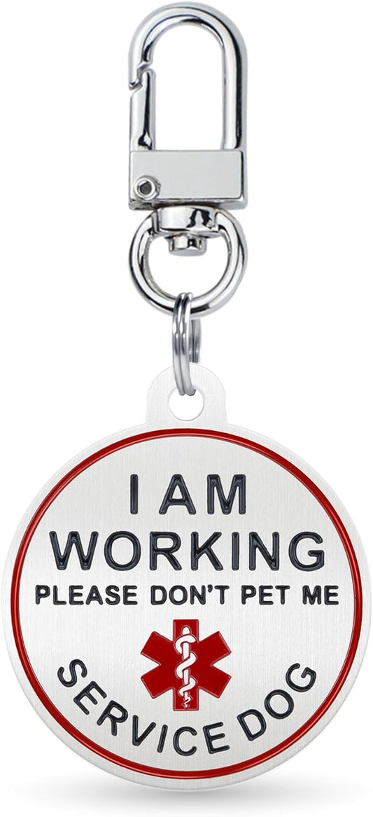 Service Dog ID Tag for Small & Large Dogs - Emotional Support ESA Medical Alert Collar Accessory - Durable Stainless Steel Service Animal Tag - I am Working Service Tag in Silver Small