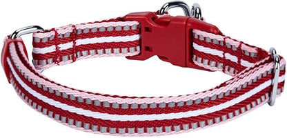 Blueberry Pet 3M Reflective Dog Collars | Adjustable Dog Collar w/Multi-Colored Stripe - Marsala Red and Pink | Nylon Pet Collars for Dogs & Refflective Dog Collar for Large Dogs