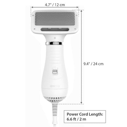 iPettie Pet Grooming Hair Dryer with Slicker Brush, White, Quiet, 2 Heat Settings, Professional Home Use for Short Straight Hair Cat, Narrow Gap Slicker Brush