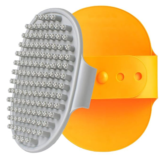 Dog Bath Brush Set - 2 Pcs Rubber Grooming and Shedding Brush for Short and Long Haired Dogs, Cats with Adjustable Handle - Perfect for Washing, Shampooing, and Bathing