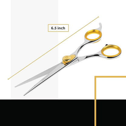 Sharf Gold Touch Pet Grooming Shear | Straight Cat & Dog Grooming Scissors | 6.5 Inch | 440c Japanese Stainless Steel Pet Dog Shearing Scissors | Animal Shears with Removable Comfort Rings