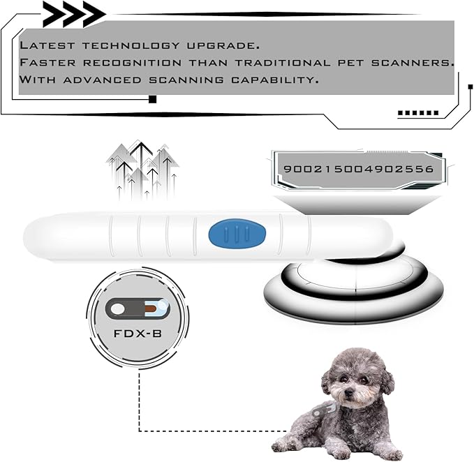 Smoostart Microchip Scanner, 1000 Records Increased Huge Data Storage Upload to PC, Scanning Distance and Speed Increase, Only Compatible with FDX-B/EMID (15/10) Digits Microchips