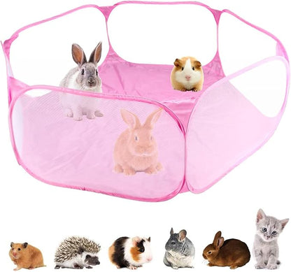 Small Animal Cage Tent Breathable & Transparent Pet Playpen Pop Open Outdoor/Indoor Exercise Fence, Portable Yard Fence for Guinea Pig, Rabbits, Hamster, Chinchillas and Hedgehogs (Low barriers)