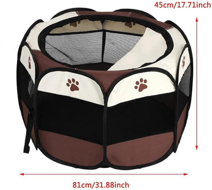 Pet Cat Dog Portable Foldable Cage Exercise & Play Tent Mesh Cover Indoor/Outdoor Use(Red)