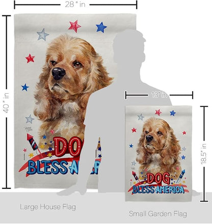 Breeze Decor Patriotic Cocker Spaniel Garden House Flag-Set Dog Puppy Spoiled Paw Canine Fur Pet Nature Farm Animal Creature Decoration Banner Small Yard Gift Double-Sided, Made in USA