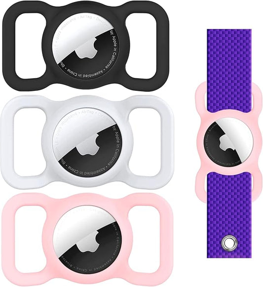 Dog Air Tag Holder (3-Pack) | Apple Air Tag GPS Tracker for Dogs | Airtag Dog Collar Holder | Airtag Holder for Dog Collar | Air Tag Holders | Black, White & Pink
