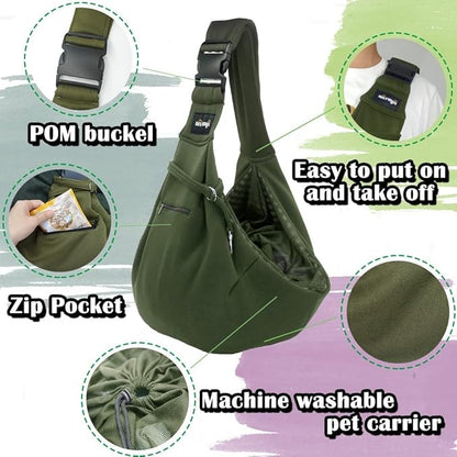 NATUYA Pet Dog Sling Carrier - Dog Sling with Net Bag for Carrier Dogs Cats-Hands Free Pet Bag-Buckle net Pocket pet Bag (Green)