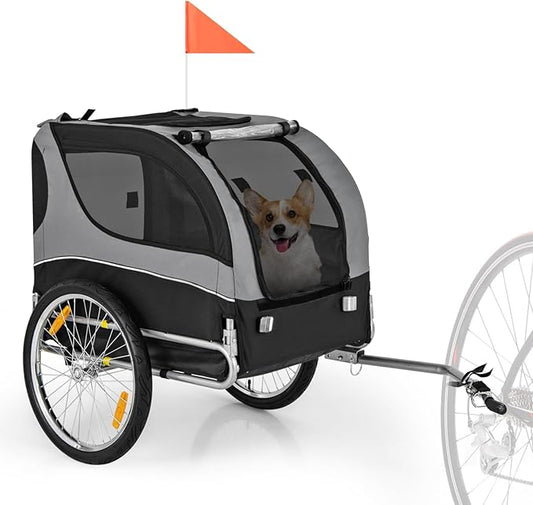 PETSITE Dog Bike Trailer, Dog Cart for Bicycle with 3 Breathable Mesh Entrances, Safety Flage, Easy Folding Pet Carrier with Quick Release Wheels, Pet Bike Trailer for Small & Medium Sized Dogs