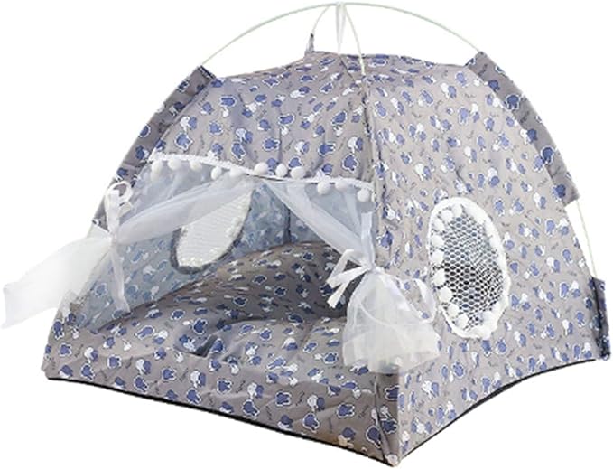 VINGVO Cute Dog Tent House, Indoor Pet Tent Washable Prevent Deformation Waterproof Bottom Detachable with Mesh Door Window for All Seasons (Gray)