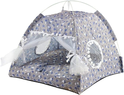 VINGVO Cute Dog Tent House, Indoor Pet Tent Washable Prevent Deformation Waterproof Bottom Detachable with Mesh Door Window for All Seasons (Gray)