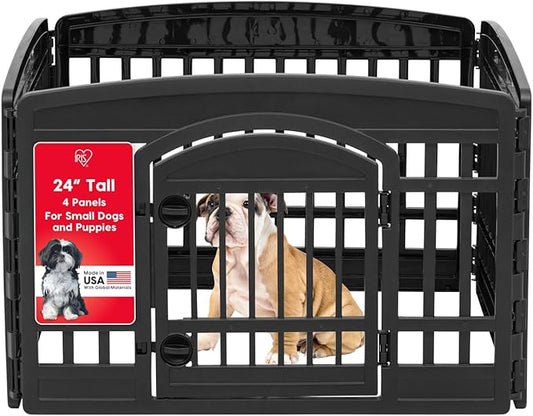 IRIS USA 24" 4-Panel Dog Playpen with Door, 35 x 35 x 24, Puppy Playpen, Dog Play Pen Indoors, Pet Fence, Small Pets, White