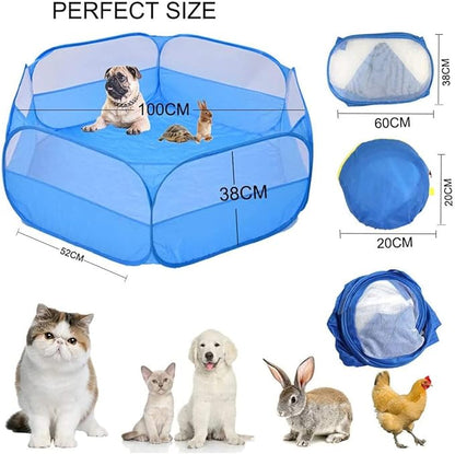 Small Animal Playpen,Portable Small Animal Cage Tent Breathable Pet Playpen Cage Tent Pop-Up Outdoor&Indoor Exercise Fence for Hamster Guinea Pig Rabbit Puppy Hedgehog (Blue no Cover)