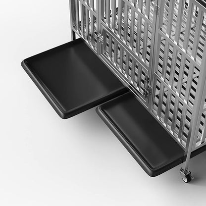 Collapsible Stainless Steel Dog Crate, 30" 37" 42" 48" Sizes, Lockable Wheel, with Tray, Stackable, Heavy Duty, Divider, Indoor and Outdoor (42in)