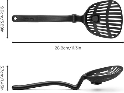 Dreamfarm Lestrain 2-in-1 Drip-Catching Sit-Up Slotted Cooking Spoon Scoop & Strainer - 11" Black
