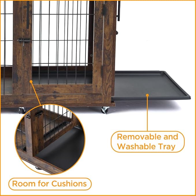 Double Dog Crate Furniture with 2 Drawers,Wooden Dog Crate End Table,2 Dogs Wooden Dog Cage Dog House for Small/Medium/Large