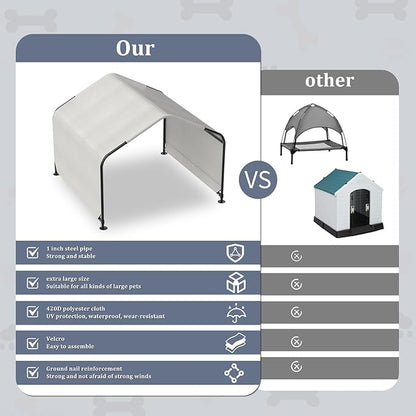 Outdoor Dog Shade 4'x4'x3' Dog Tent for Large Medium Dogs - Waterproof Pet Tent for Medium to Large Dogs, Cats, and Livestock with Sturdy Steel Frame and Ground Nails