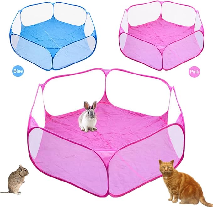 Small Animal Cage Tent Breathable & Transparent Pet Playpen Pop Open Outdoor/Indoor Exercise Fence, Portable Yard Fence for Guinea Pig, Rabbits, Hamster, Chinchillas and Hedgehogs (Low barriers)