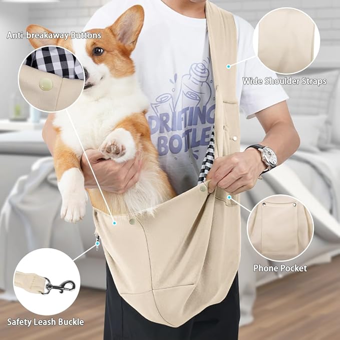 FEimaX Dog Sling Carrier, Pet Papoose Slings Bag for Small Dogs Cats, Puppy Hands Free Satchel Tote Pouch Carriers Doggie Crossbody Shoulder Carry Bags for Outdoor Travel (Beige)