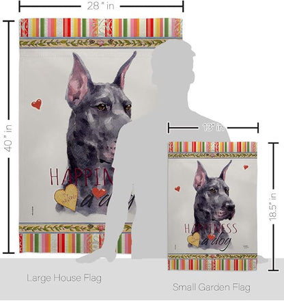 Breeze Decor Cropping Black Dane Happiness Garden House Flag-Kit Dog Puppy Spoiled Paw Canine Fur Pet Nature Farm Animal Creature Banner Small Yard Gift Double-Sided, Made in USA